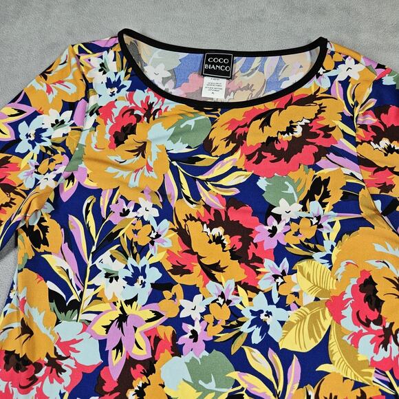Coco Bianco Blouse Womens Petite L Bell Sleeve Top Feminine Career Boho Colorful - Picture 3 of 9